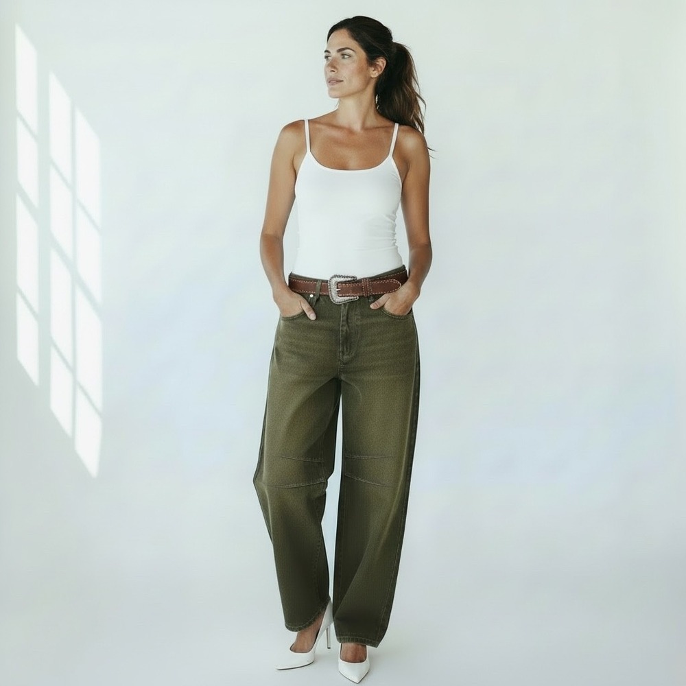 Free People Olive Wide-Leg Jeans